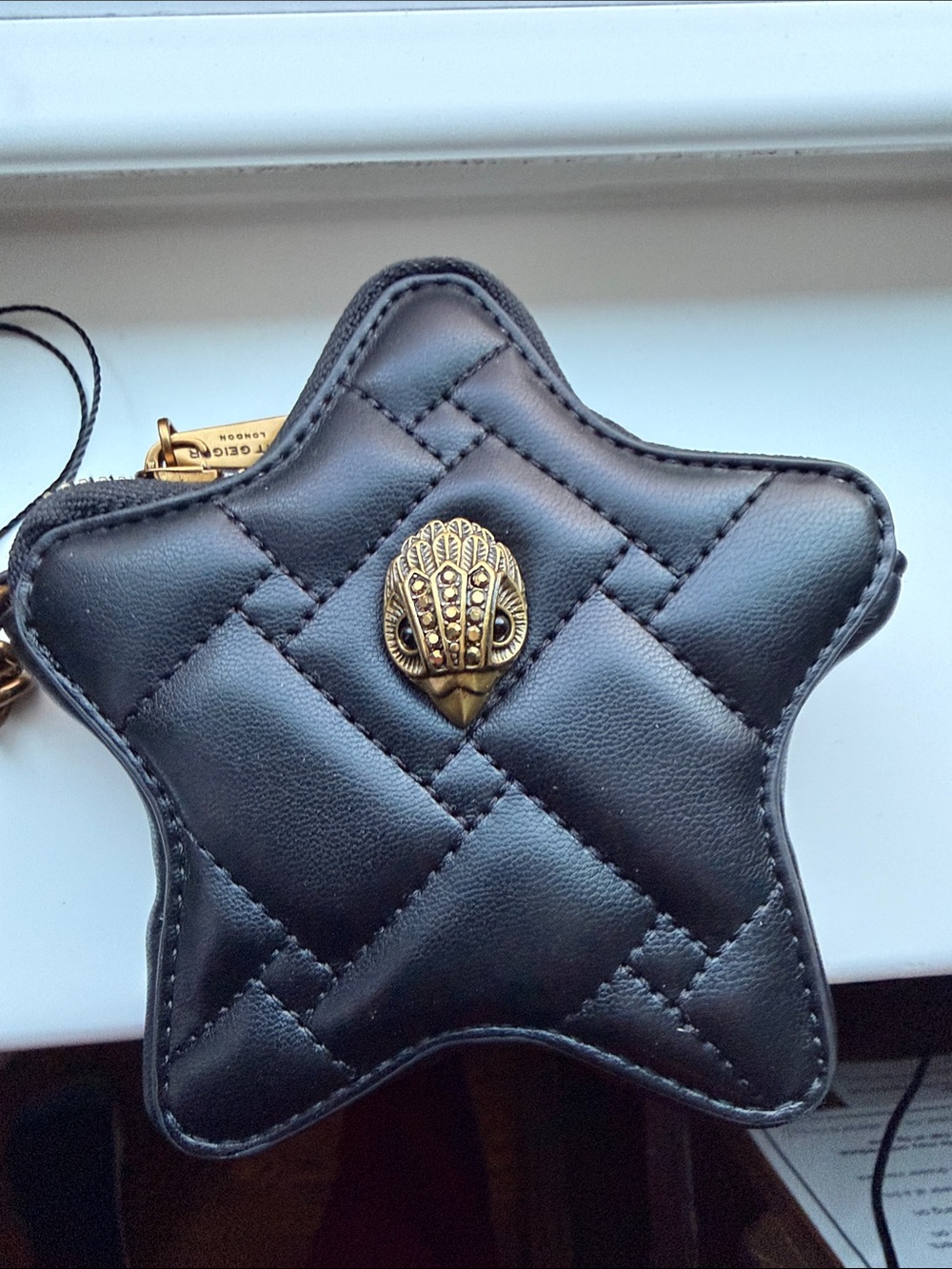 Kurt Geiger Black Quilted Star Keyring Pouch with Gold Emblem